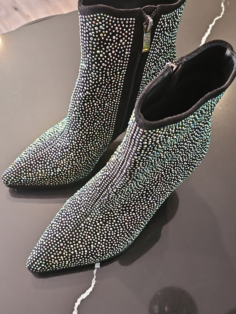 Patrizia Spring Step Rhinestone Ankle Boots Size 7 Black Sparkly Bootie - Picture 3 of 11